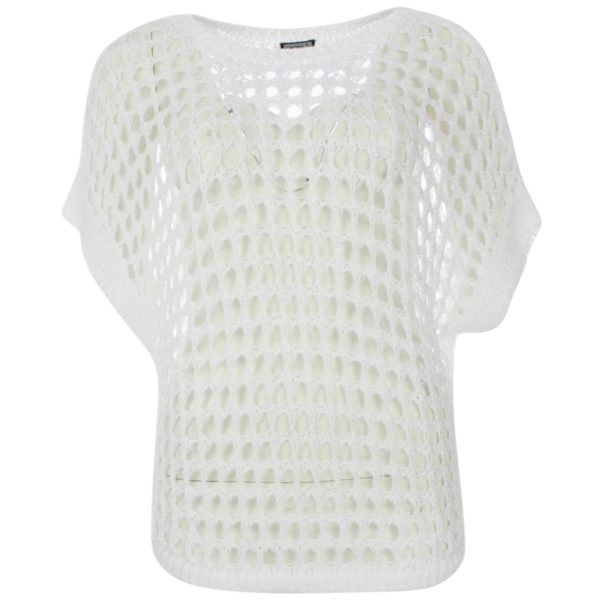 Netzpullover mit angeschnittenem Arm in weiß, Damenpullover, einfarbiger Pullover ohne Arm