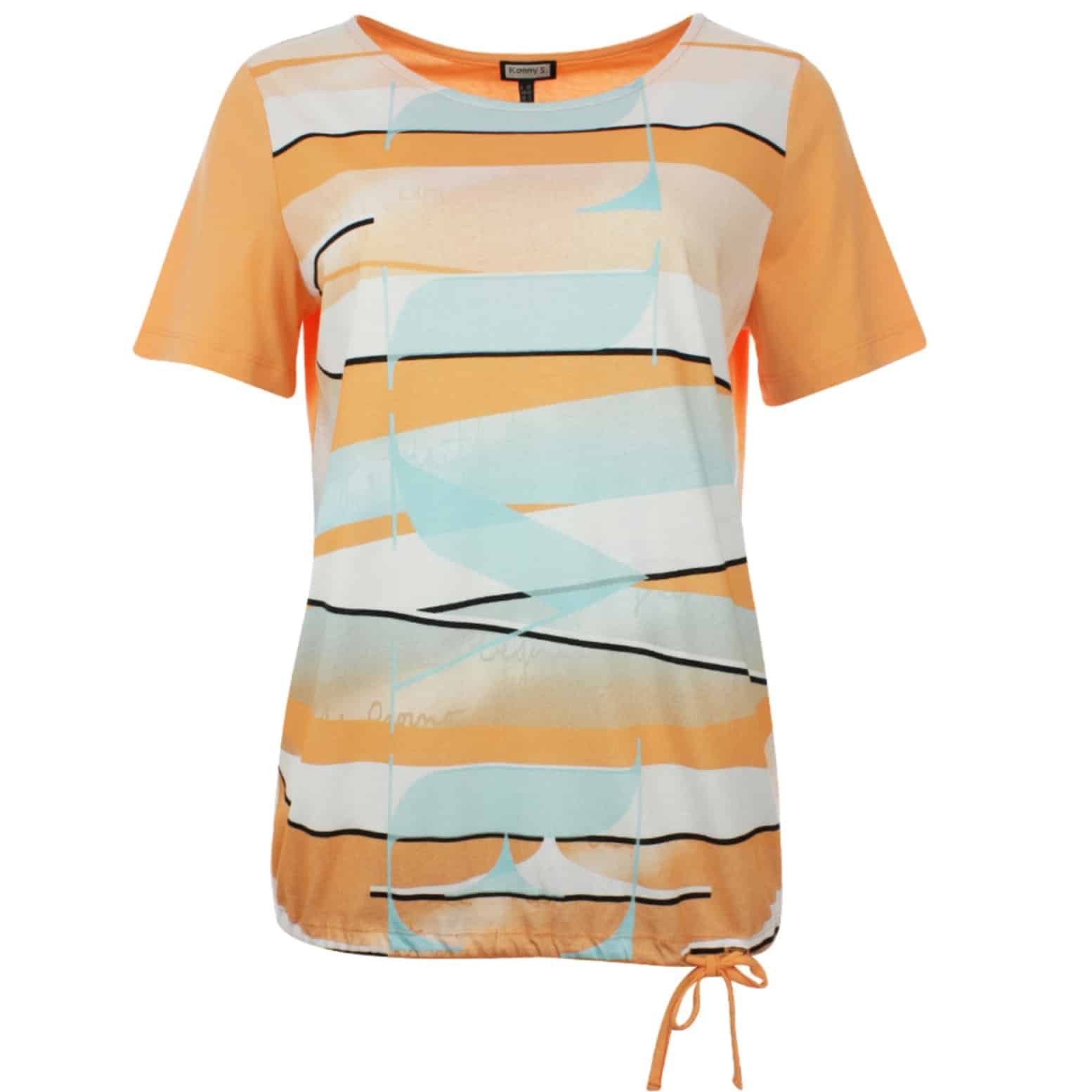 T-Shirt mit graphischem Muster in Orange weiß von Kenny S Artikel 607424 T-Shirt locker geschnitten mit Tunnelzug. Damenshirt für große Größen
