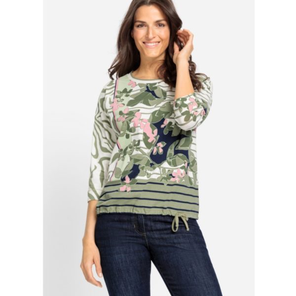 attraktives Sweatshirt für Damen von Olsen Artikel 11104911, blumenprint mit Streifen kombiniert